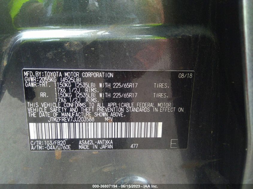 2018 TOYOTA RAV4 LE - JTMZFREV7JJ203588