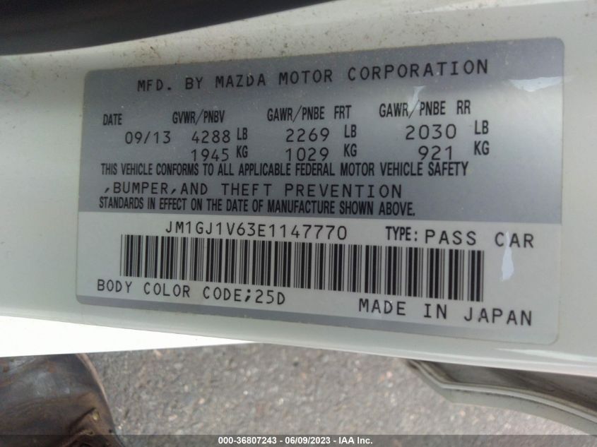 2014 MAZDA MAZDA6 I TOURING - JM1GJ1V63E1147770