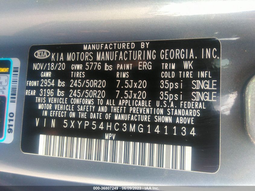 2021 KIA TELLURIDE SX - 5XYP54HC3MG141134