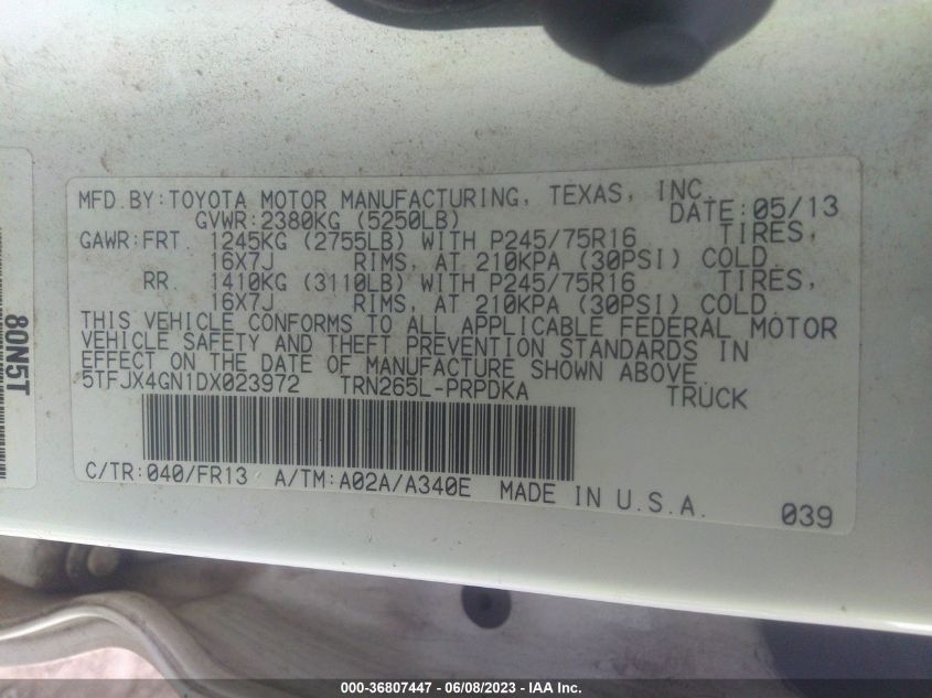 2013 TOYOTA TACOMA PRERUNNER - 5TFJX4GN1DX023972
