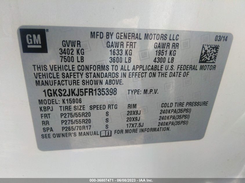 2015 GMC YUKON XL 1500 DENALI 1GKS2JKJ5FR135398