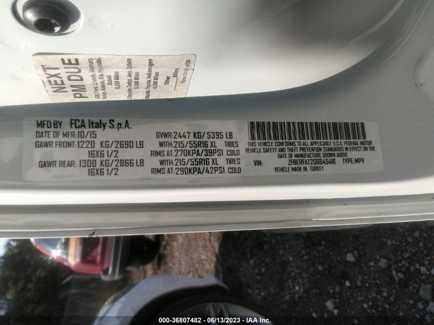 2016 RAM PROMASTER CITY CARGO VAN TRADESMAN - ZFBERFAT2G6B45416