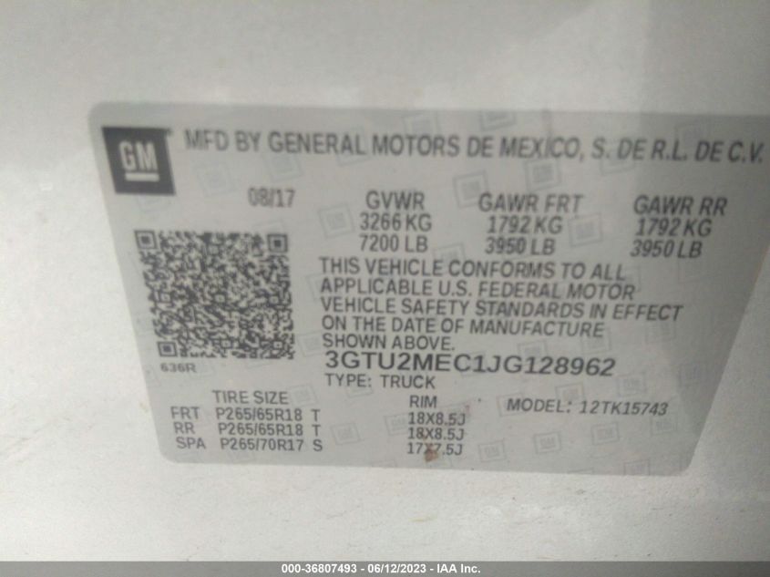2018 GMC SIERRA 1500 SLE - 3GTU2MEC1JG128962