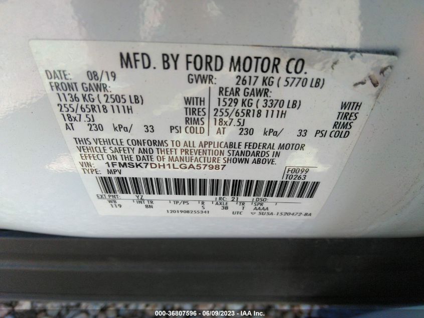 2020 FORD EXPLORER XLT - 1FMSK7DH1LGA57987
