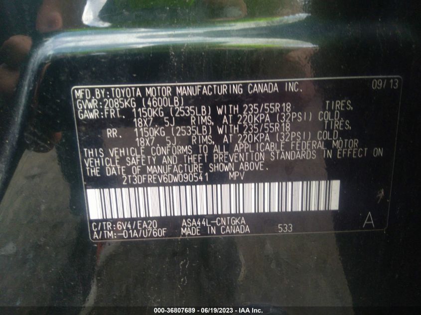 2013 TOYOTA RAV4 LIMITED - 2T3DFREV6DW090541