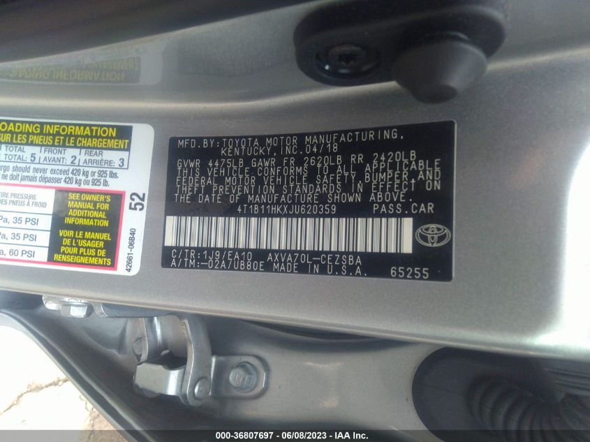 2018 TOYOTA CAMRY LE/SE/XLE/L - 4T1B11HKXJU620359