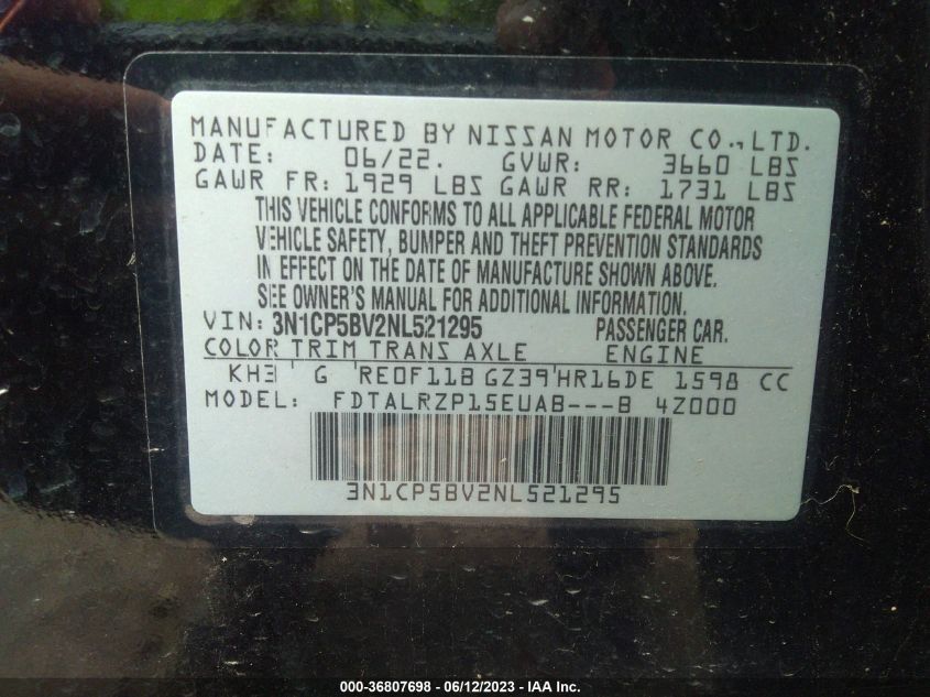 2022 NISSAN KICKS S - 3N1CP5BV2NL521295