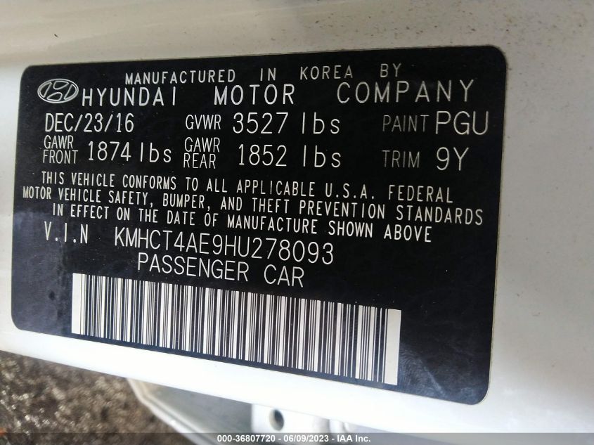 2017 HYUNDAI ACCENT SE - KMHCT4AE9HU278093
