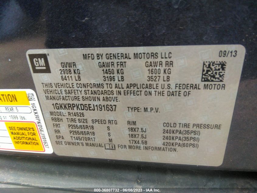 2014 GMC ACADIA SLE - 1GKKRPKD5EJ191637