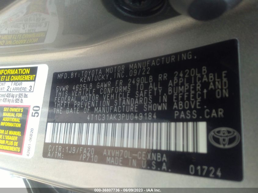 2023 TOYOTA CAMRY LE - 4T1C31AK3PU049184