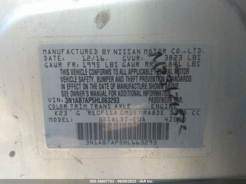 2017 NISSAN SENTRA S/SV/SR/SL - 3N1AB7AP5HL663293