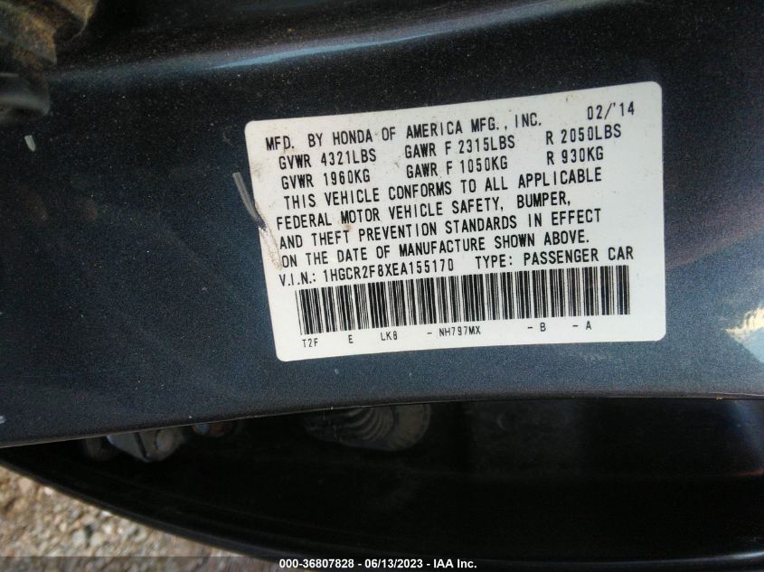 2014 HONDA ACCORD SEDAN EX-L - 1HGCR2F8XEA155170
