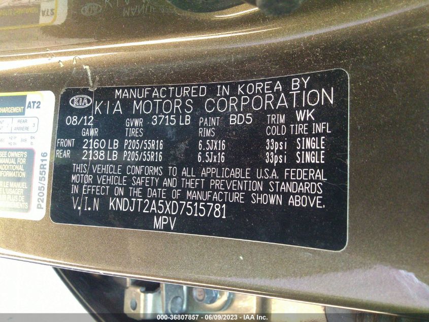 2013 KIA SOUL BASE - KNDJT2A5XD7515781