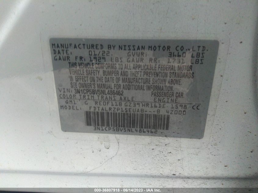 2022 NISSAN KICKS S - 3N1CP5BV5NL486462