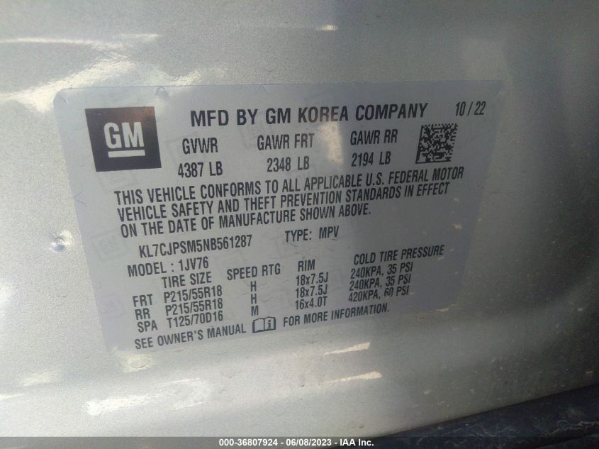 2022 CHEVROLET TRAX LT - KL7CJPSM5NB561287