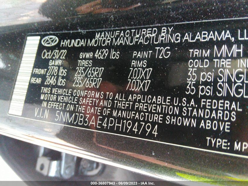 2023 HYUNDAI TUCSON SEL - 5NMJB3AE4PH194794