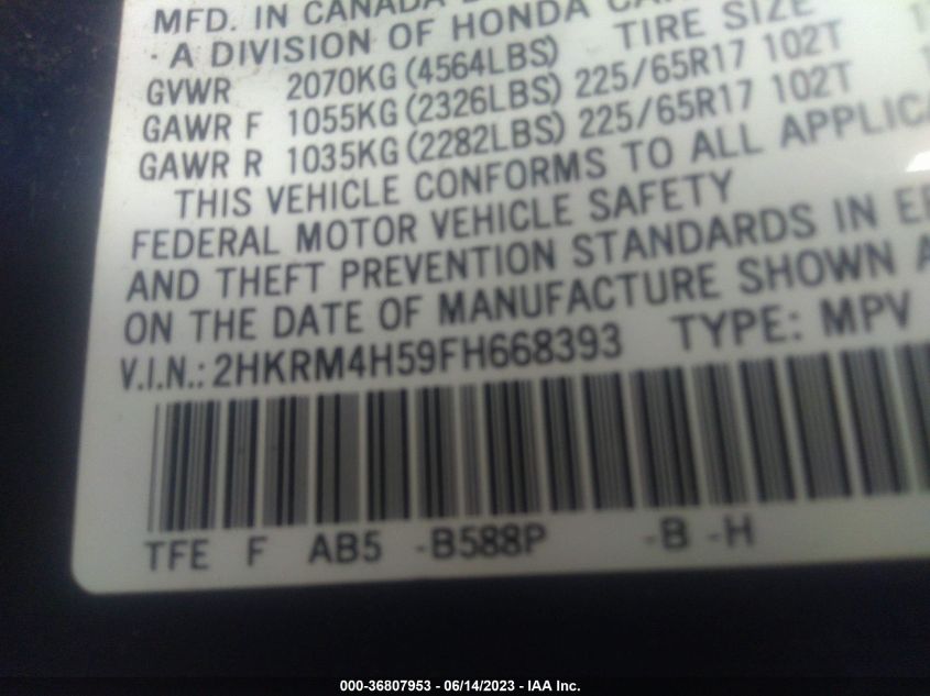 2015 HONDA CR-V EX - 2HKRM4H59FH668393