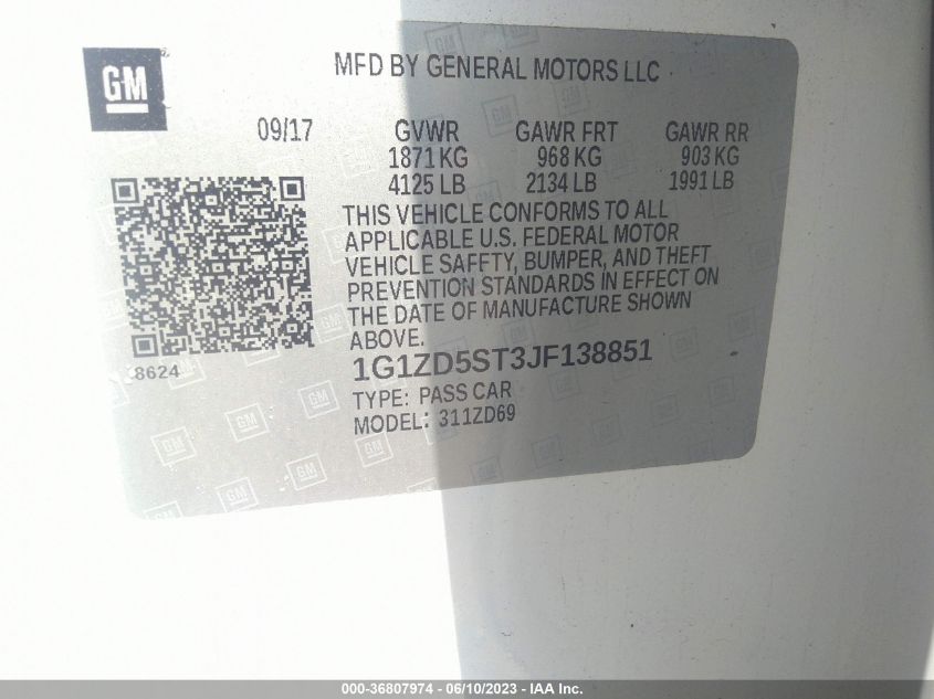 2018 CHEVROLET MALIBU LT - 1G1ZD5ST3JF138851