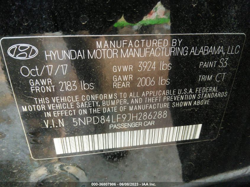 2018 HYUNDAI ELANTRA SEL - 5NPD84LF9JH286288
