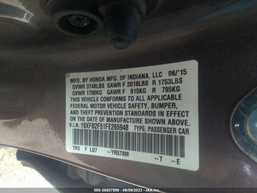 2015 HONDA CIVIC SEDAN LX - 19XFB2F51FE265948