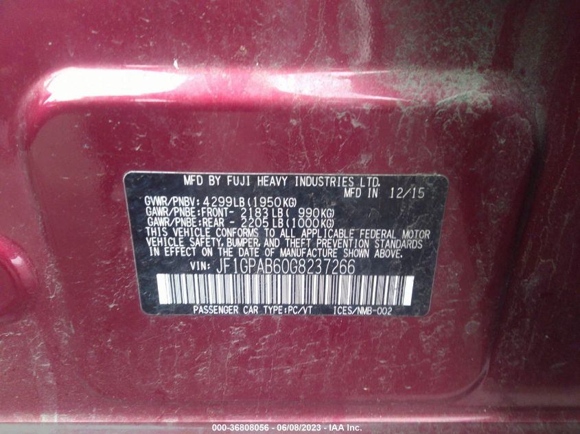 2016 SUBARU IMPREZA WAGON 2.0I PREMIUM - JF1GPAB60G8237266