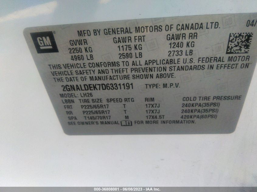 2013 CHEVROLET EQUINOX LT - 2GNALDEK7D6331191