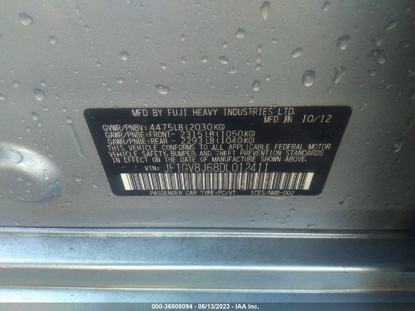2013 SUBARU IMPREZA SEDAN WRX WRX STI JF1GV8J68DL012411