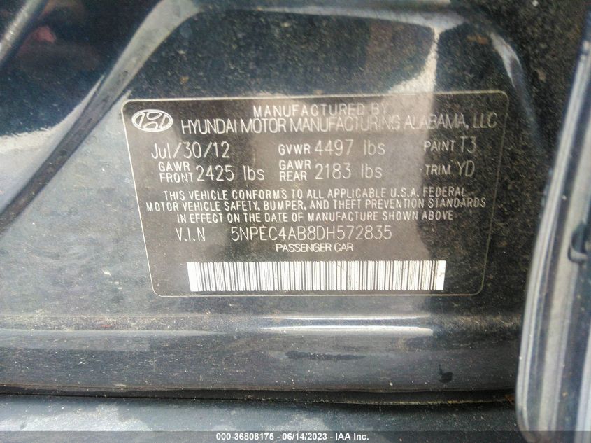 2013 HYUNDAI SONATA LIMITED - 5NPEC4AB8DH572835