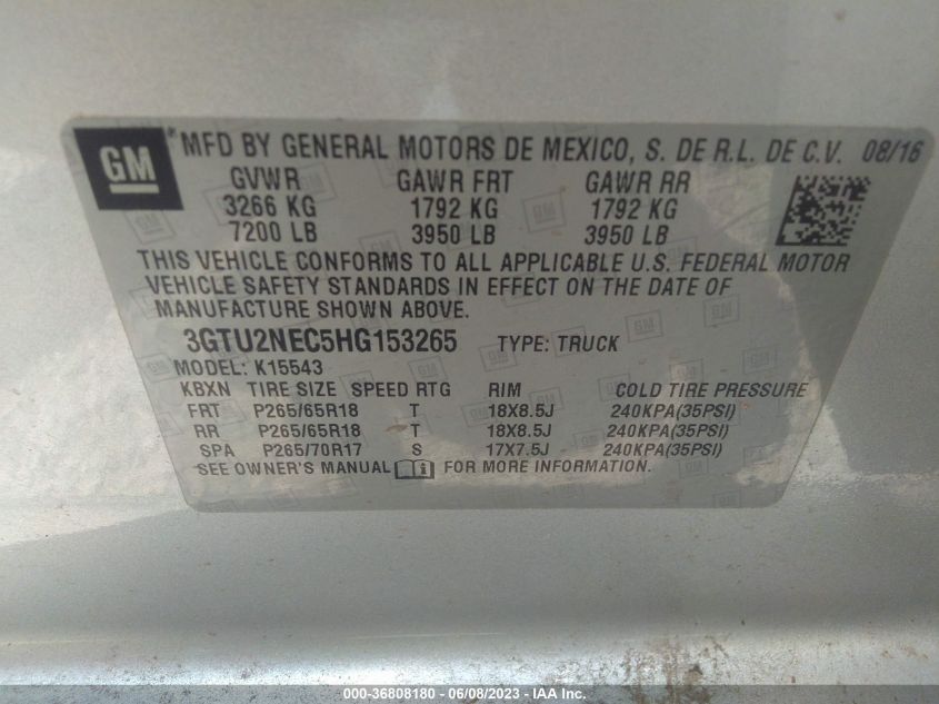 2017 GMC SIERRA 1500 SLT - 3GTU2NEC5HG153265