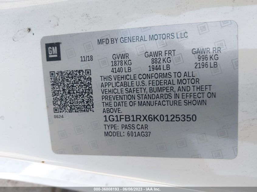 2019 CHEVROLET CAMARO 1LT - 1G1FB1RX6K0125350