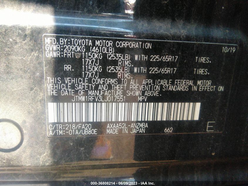 2020 TOYOTA RAV4 XLE - JTMW1RFV3LJ017551