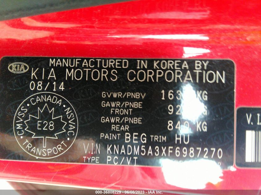 2015 KIA RIO LX/SX/EX - KNADM5A3XF6987270