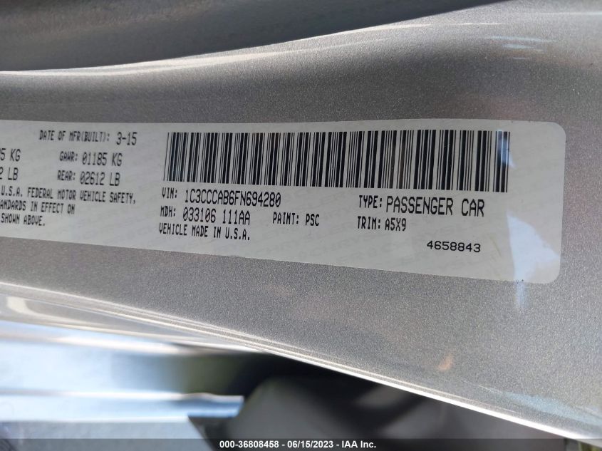 2015 CHRYSLER 200 LIMITED - 1C3CCCAB6FN694280