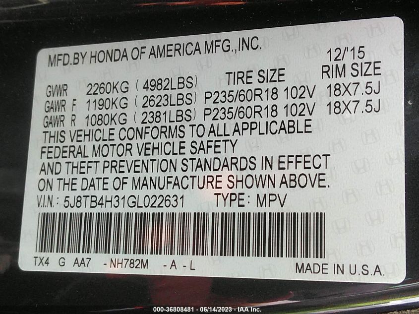 2016 ACURA RDX - 5J8TB4H31GL022631