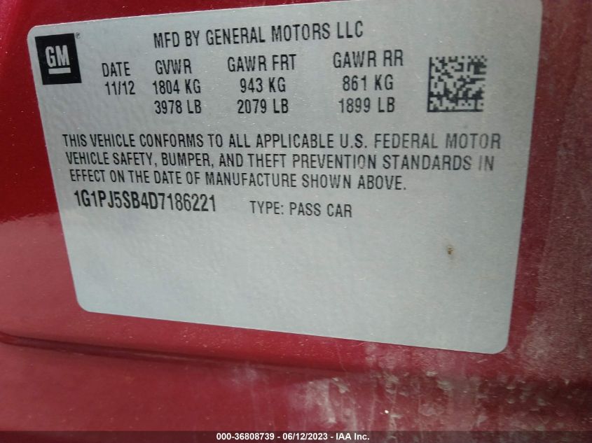 2013 CHEVROLET CRUZE ECO - 1G1PJ5SB4D7186221