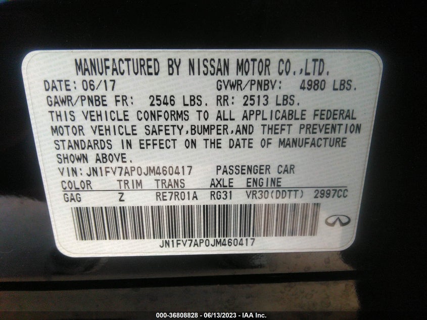 VIN JN1FV7AP0JM460417 2018 INFINITI Q50 RED SPORT 400