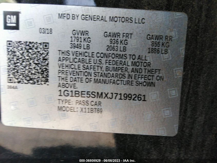 2018 CHEVROLET CRUZE LT - 1G1BE5SMXJ7199261