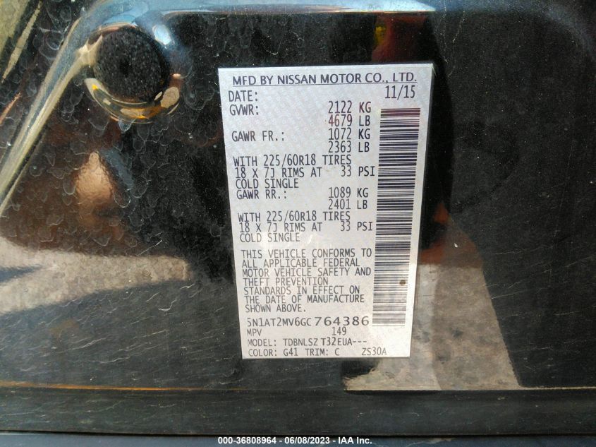 2016 NISSAN ROGUE SL - 5N1AT2MV6GC764386