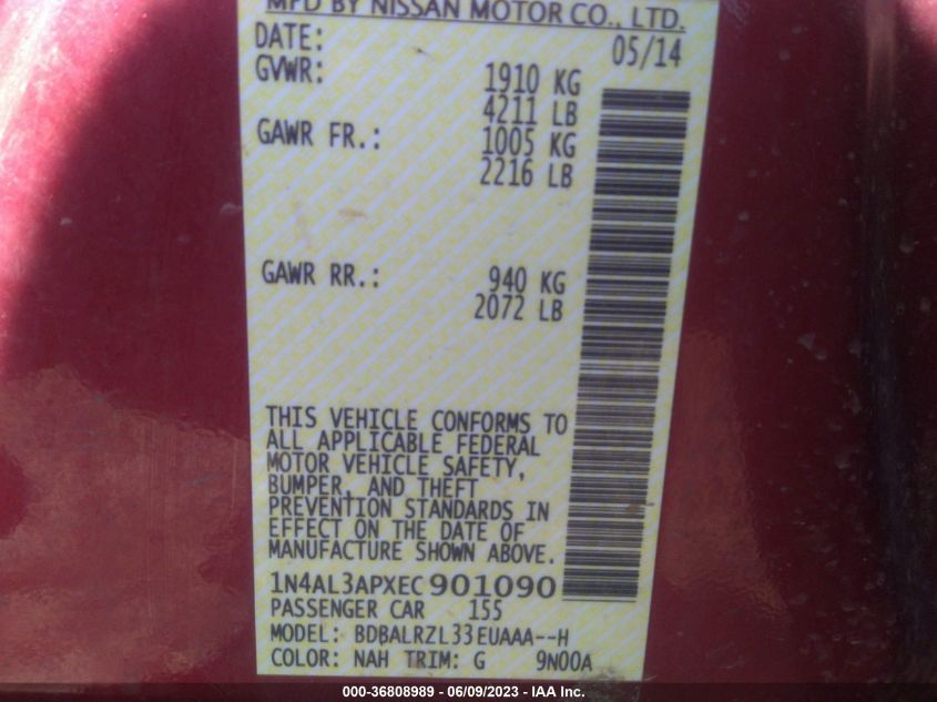 2014 NISSAN ALTIMA 2.5 S - 1N4AL3APXEC901090