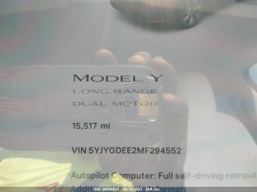 2021 TESLA MODEL Y - 5YJYGDEE2MF294552