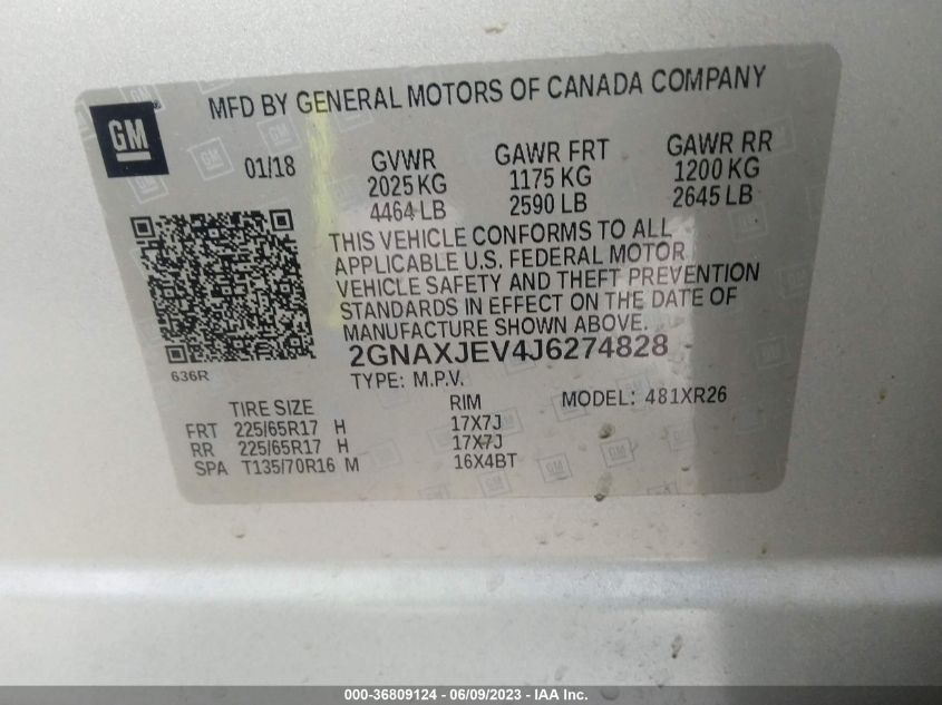 2018 CHEVROLET EQUINOX LT - 2GNAXJEV4J6274828