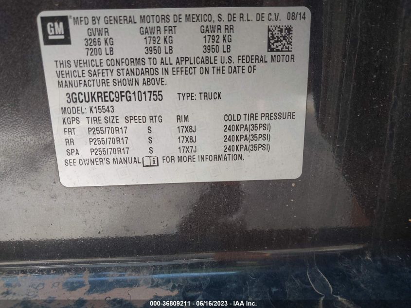 2015 CHEVROLET SILVERADO 1500 LT - 3GCUKREC9FG101755