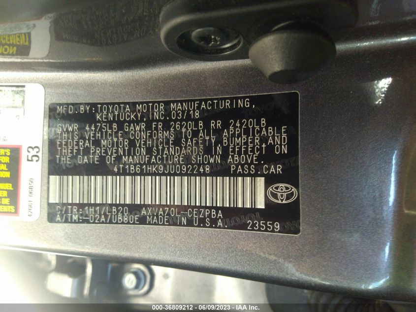 2018 TOYOTA CAMRY XSE - 4T1B61HK9JU092248
