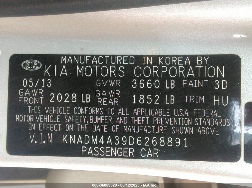 2013 KIA RIO LX - KNADM4A39D6268891
