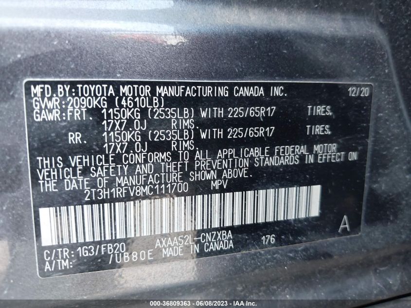 2021 TOYOTA RAV4 LE - 2T3H1RFV8MC111700