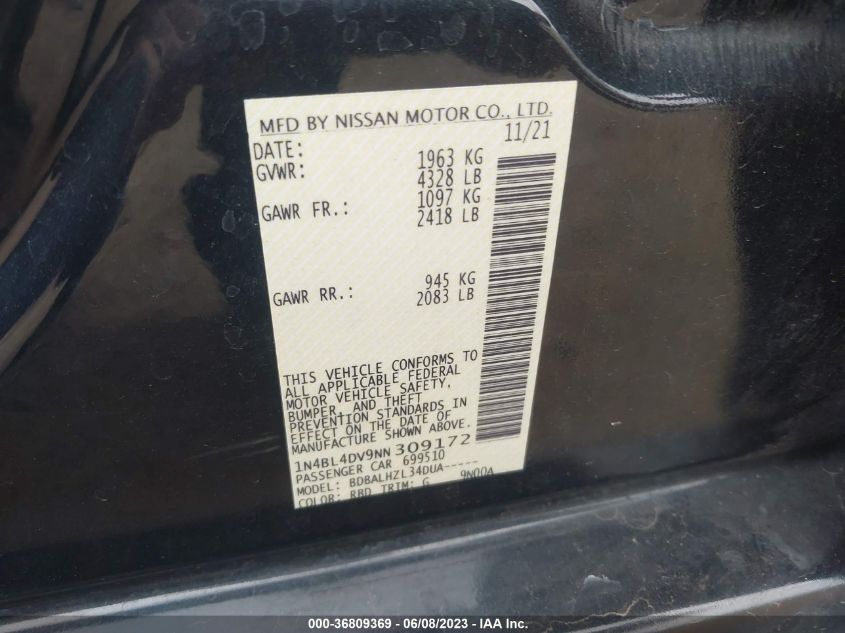2022 NISSAN ALTIMA 2.5 SV - 1N4BL4DV9NN309172