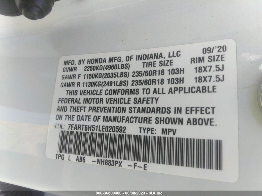 2020 HONDA CR-V HYBRID EX - 7FART6H51LE020592
