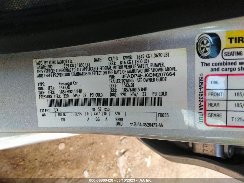 2013 FORD FIESTA SE - 3FADP4EJ0DM207664