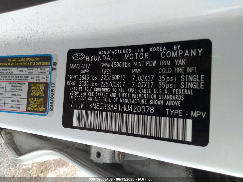 2017 HYUNDAI TUCSON SE PLUS - KM8J33A41HU420378