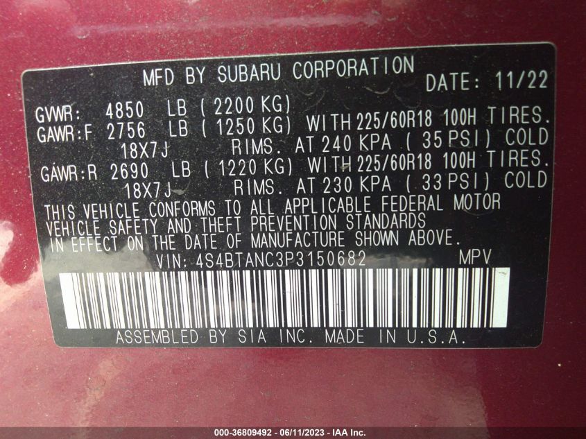2023 SUBARU OUTBACK LIMITED - 4S4BTANC3P3150682